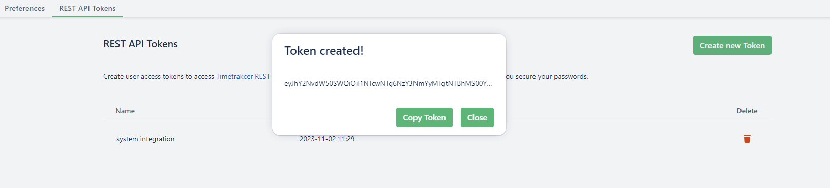 Access Timetracker REST API with API Token